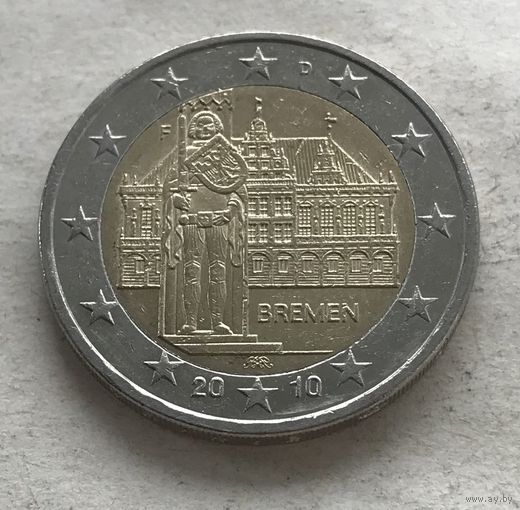 Германия 2 евро 2010 - Городская ратуша и Роланд, Бремен (F - Штутгарт)