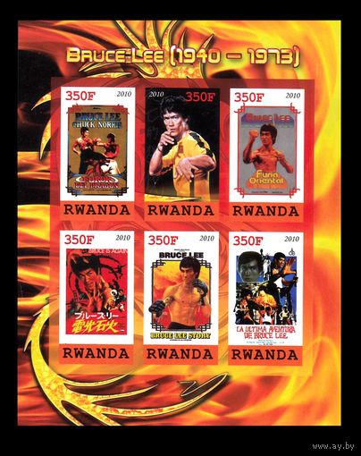 Руанда 2010 Боевые искусства. Брюс Ли (Bruce Lee) MNH лист 6 марок б/зуб.