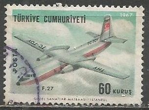 Турция. Самолёт Fokker F27. 1967г. Mi#2047.