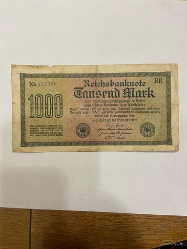 Германия 1000 марок 1922 г. Кайзеровская империя-0801