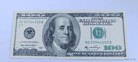 100 долларов США 2006 года, Атланта. Интересный номер-радар (две тройки и двойка) HG 000 44 000 B.
