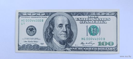 100 USD. Интересный номер-радар (две тройки и двойка) HG 00044000 B.