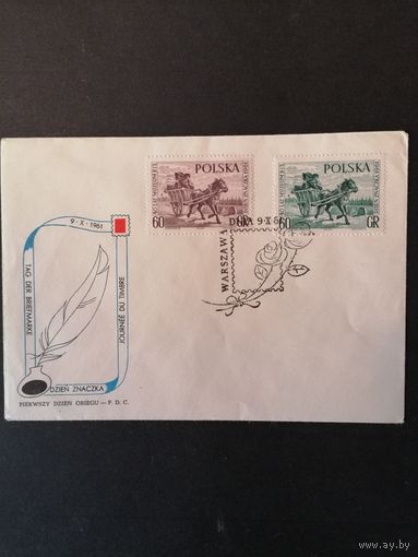 Польша 1961 КПД с полной серией марок "День почтовой марки" (спецгашение) Мi.1266-1267 каталог 1.20 евро