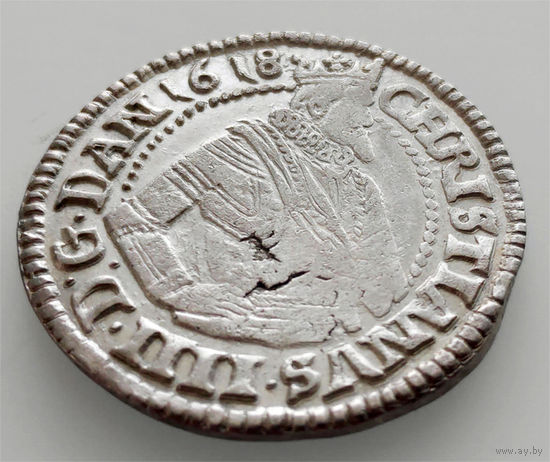 1 марка 1618, Дания, Кристиан IV. Остатки штемпельного блеска. Красивое коллекционное состояние