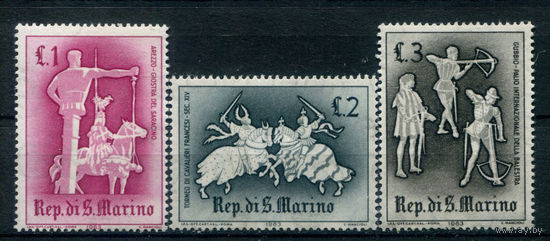 Сан-Марино - 1963г. - средневековые турниры - 3 марки - MNH, 1 марка с пожелтением клея. Без МЦ!