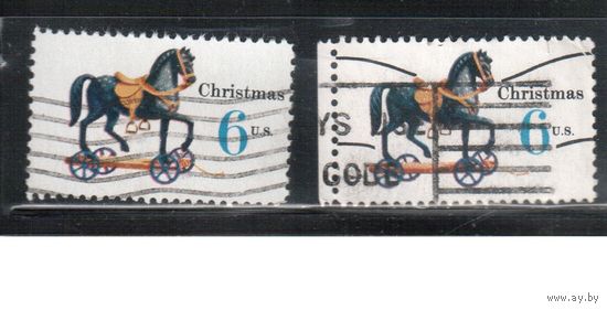 США-1970, (Мих.1018-1018V) , гаш. , Рождество, Игрушки, 2 типа