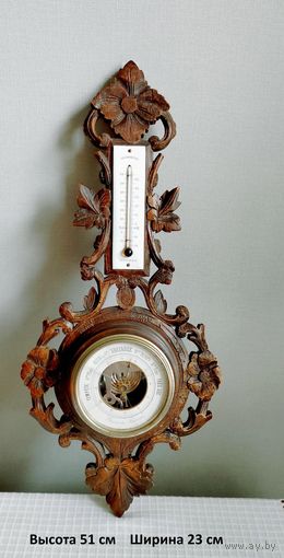 Старинный барометр анероид Резное дерево Начало 20 в