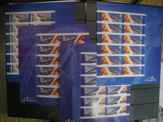 Россия. Мосты России, 2008 год, серия из 4 листов малого формата по 12 марок, с оформлением полей