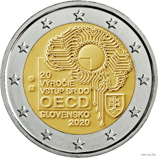 2 евро Словакия 2020 20 лет вступлению Словакии в ОЭСР UNC из ролла