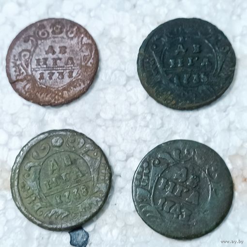 Лот монет #8  Деньга 1731, 1735, 1738, 1743 , хороший рельеф. 4 шт