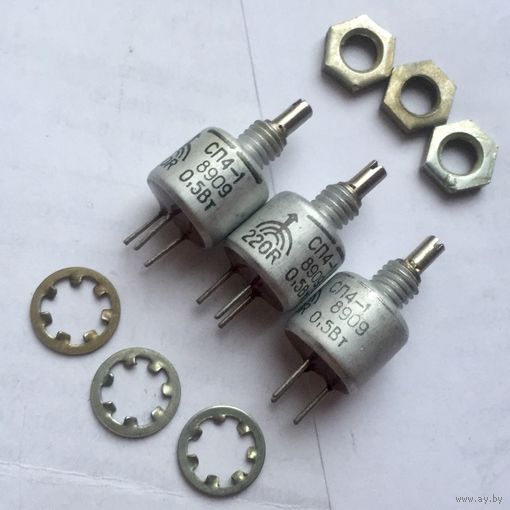 СП4-1. 220 Ом ((цена за 6 штук)) 0,5 Вт. Резисторы подстроечные регулировочные непроволочные, переменный 220ом. 1В