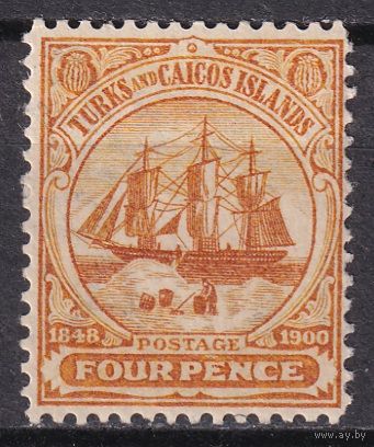 76.BrK. Великобритания. Колонии. Теркс и Кайкос. Парусник. Стандарт. 4 P. 1900 г. Mi.#38.
