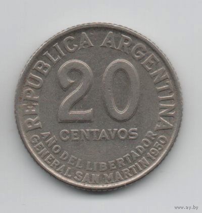 РЕСПУБЛИКА АРГЕНТИНА. 20 СЕНТАВО 1950. 100-я годовщина смерти Х. Сан-Мартина