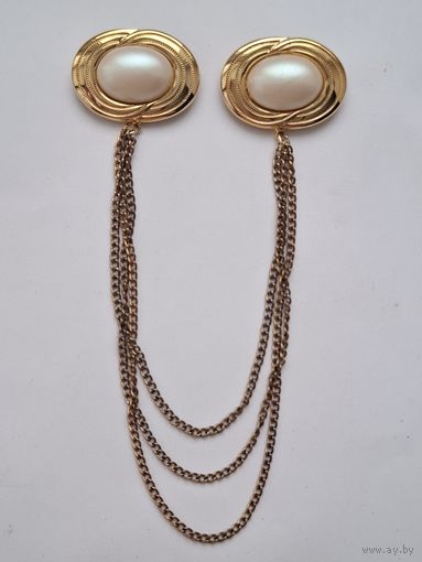 Брошь шатлен. Двойная брошь с цепочками. 70-е годы