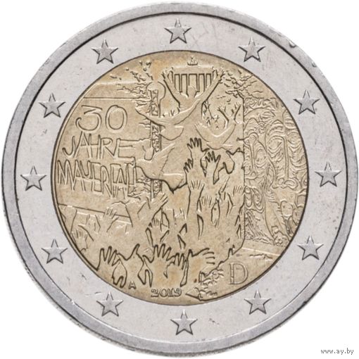 2 евро 2019 Германия D 30 лет падения Берлинской стены UNC из ролла