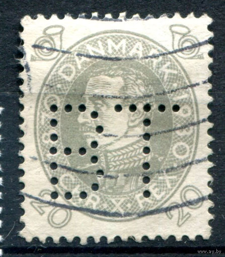 Дания - 1930г. - король Кристиан X, перфин, 20 О - 1 марка - гашёная [Mi 190]. #3-WB-97-A-2