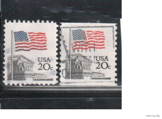 США-1981, (Мих.1522 А+С) , гаш., Стандарт, Флаг (одиночка), 2 типа зубцовки(2)
