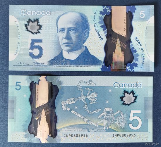 Канада, 5 долларов 2013 г., P-106 (полимер, премьер-министр Уилфрида Лорье), UNC-**