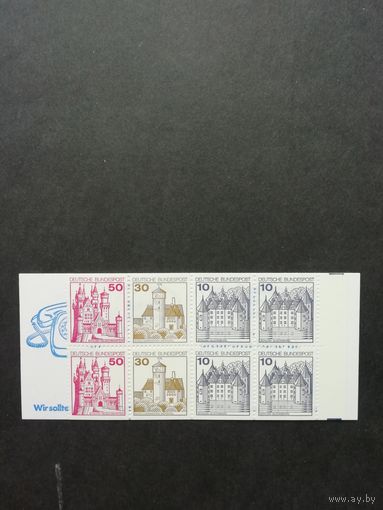 ФРГ 1977  Буклет Mi MH 21 aIIoZ с серией из 8 марок "Стандарт. Архитектура" (чистый**) Mi.913сd-914сd,916сd