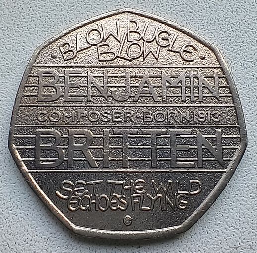Великобритания 50 пенсов, 2013 100 лет со дня рождения Бенджамина Бриттена 4-6-28
