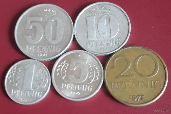 Пфенниги ГДР набор 5 монет