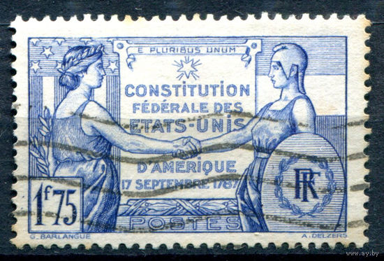 Франция (Республика) - 1937г. - 150 лет конституции США - 1 марка - полная серия, гашёная [Mi 362]. #1-Fr-17-A-2