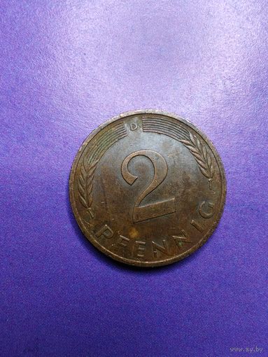 2 пфеннинга ФРГ 1977 D