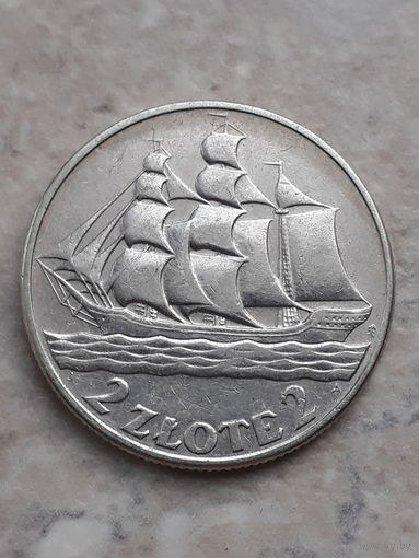 2 злотых 1936 кораблик. В блеске ! С рубля !