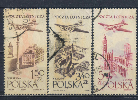 Польша ПНР Авиапочта 1957-8 Самолет Ландшафты #1036-7,1080