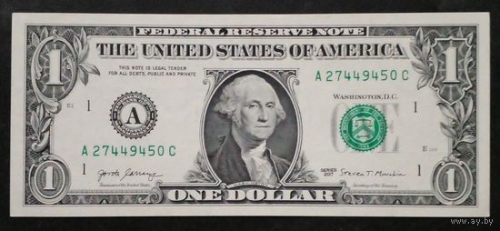 США 1 доллар 2017 г.Серия А 27449450 С UNC Без обращения.