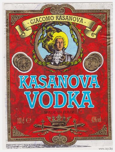 Этикетка водочная Казанова Италия