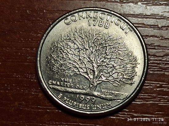 США 25 центов квотер 1999 Коннектикут