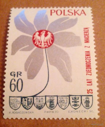 1970 Польша Mi  2000 - 25-летие присоединения германских областей - 1 марка MNH **  юбилеи \ПЛ