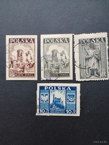 Польша 1946 Полная серия марок "Архитектурные памятники Польши" (гашение без клея, на двух есть наклейки) Mi.441А, 441В-443 каталог 1.00 евро
