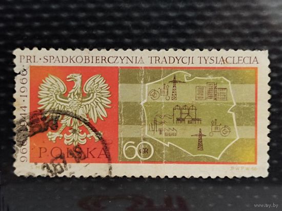 Марка. Польша 1966г. PRL-SPADKOBIERCZYNIA TRADYCJI TYSIACLECIA. ПНР- наследница тысячелетней традиции.
