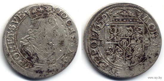 Орт 1659 TLB, Ян II Казимир Ваза. Вариант легенды на аверсе IO CASIM D G REX POL ET SVE. Коллекционное состояние
