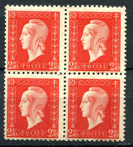 Франция - 1944/45г. - Марианна, 2,4 Fr - 1 кварт - MNH, есть сгибы по перфорации и незначительные вмятинки [Mi 720]. #4-W2-132-B-2