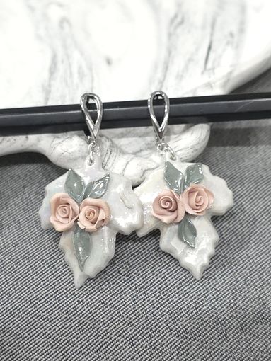 Винтажные серьги фарфор СССР, кооператив "Глечек", оригинальные элементы, современные швензы, в родной коробочке.