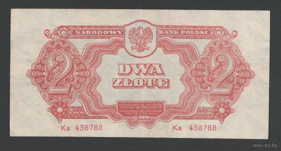 Польша 2 злотых 1944 года. OBOWIAZKOWYM. Серия Ка Тип Р-106. Состояние XF+