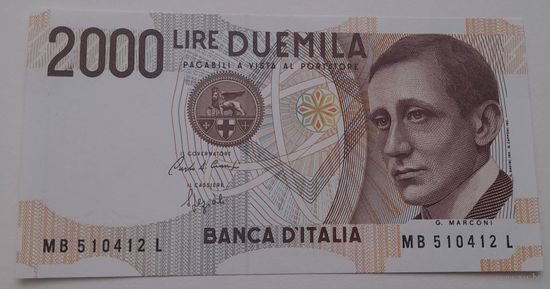 Италия 2000 лир 1990 года UNC