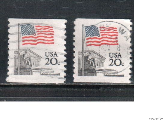 США-1981, (Мих.1522 С х+у) , гаш., Стандарт, Флаг (одиночка), 2 типа бумаги(2)