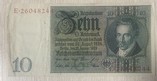 Банкнота 10 марок 1929 год. Веймарская республика. С рубля без МЦ.