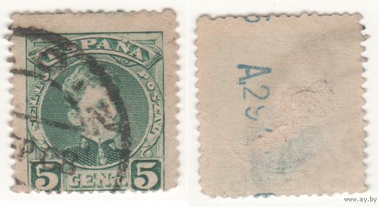 Испания (Mi) ES 207 5 сентимо 1901 год King Alfonso XIII - Medallion - Portrait of a young Alfonso XIII - Blue Control number on backside (1) (m36)