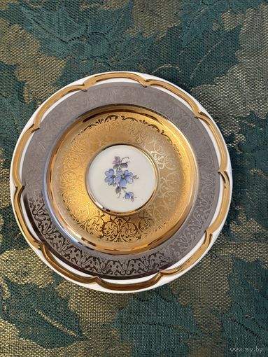Тарелка Незабудки покрытие золото и серебро Антик Богемия