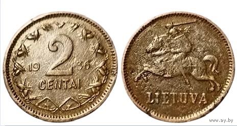ЛИТОВСКАЯ РЕСПУБЛИКА. ПЕРВАЯ РЕСПУБЛИКА. 2 ЦЕНТА 1936. ПАГОНЯ