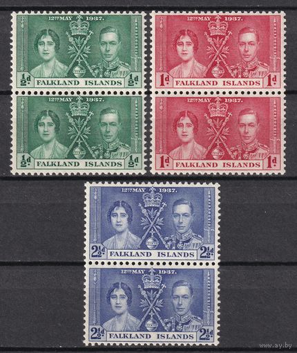 34a.BrKS. Великобритания. Колонии. Фолклендские острова. Коронация Георга VI и Елизаветы. 1937 г. Полная серия. Mi.##75-77. MNH.