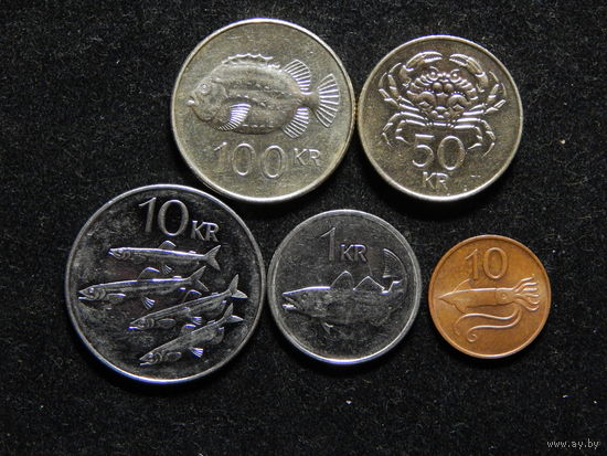 Исландия 10 эйре,1,10,50,100 крон 1981-2011г