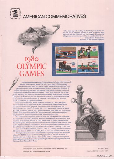 США-1979 (Мих.1398-1401),  Спорт, ОИ-1980, цельные вещи