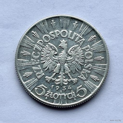 Монета серебро Польша 5 злотых 1934 год Пилсудский ОТЛИЧНЫЕ