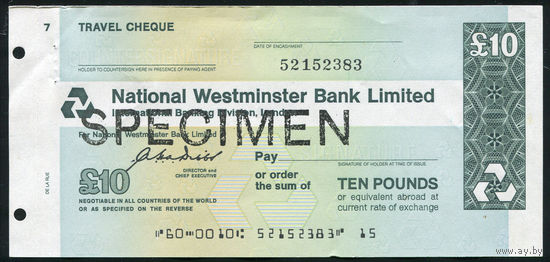 Дорожный чек Образец 10 фунтов стерлингов Банк Westminster Bank